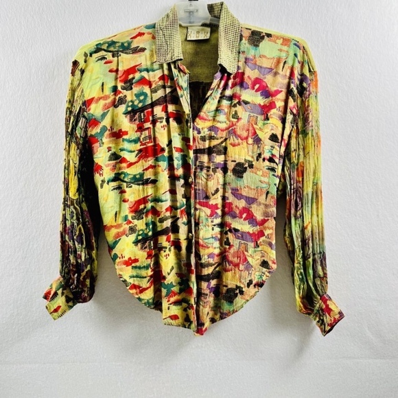 UbU Women's Unique Multicolor Abstract Print Hand Pleated Long Sleeve O/S - Picture 1 of 8